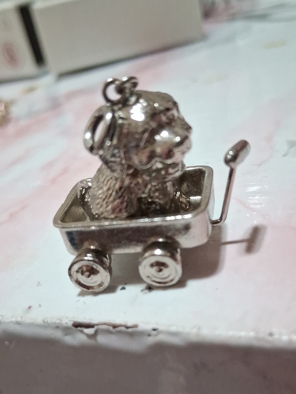 Hallmark Silver Dog in Wagon Charm